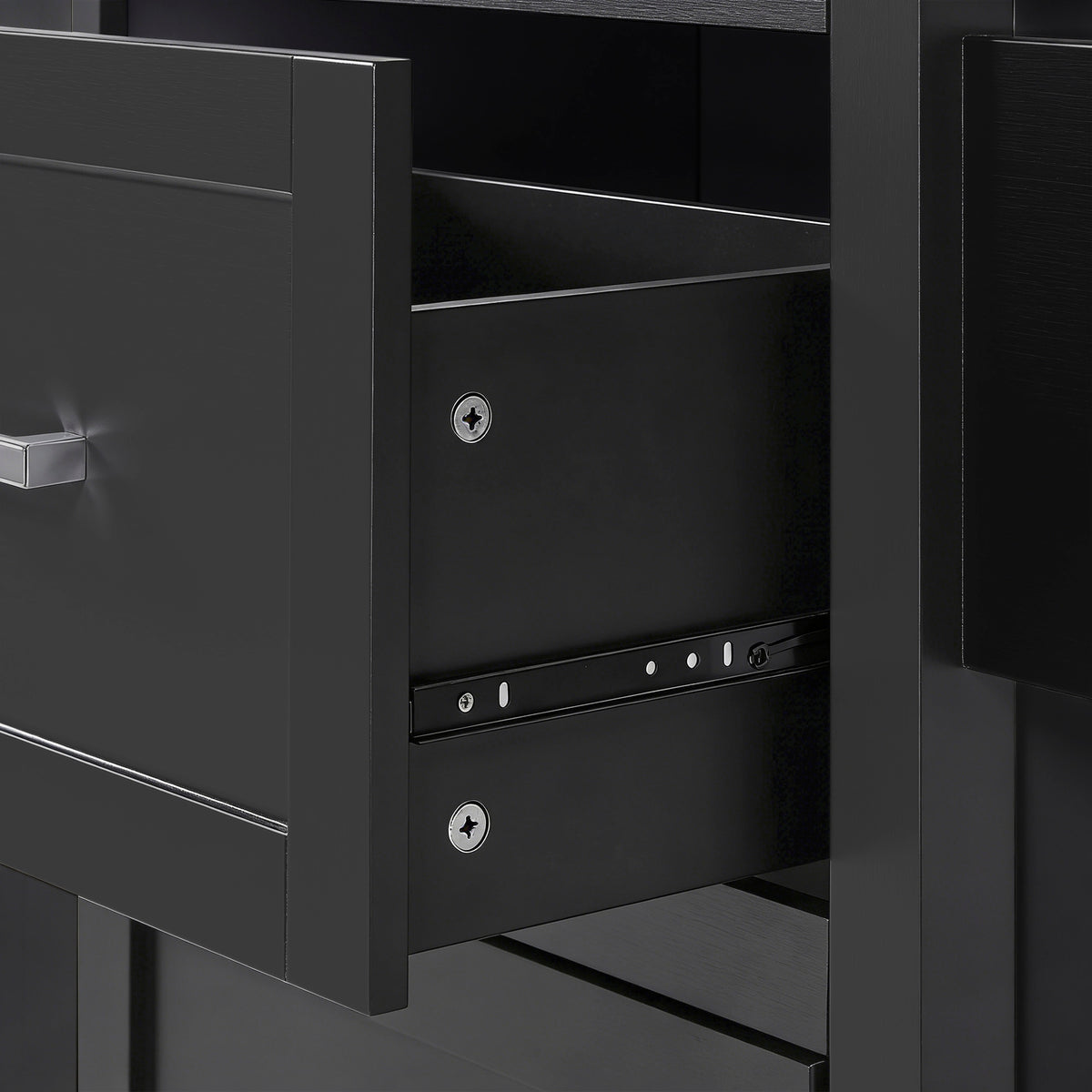variant-group:rf-n707s000025b|Roomfitters 53" Kitchen Island with Butcher Block Top, Storage Cabinet with Drawers, Spice Rack and Towel Holder, Black