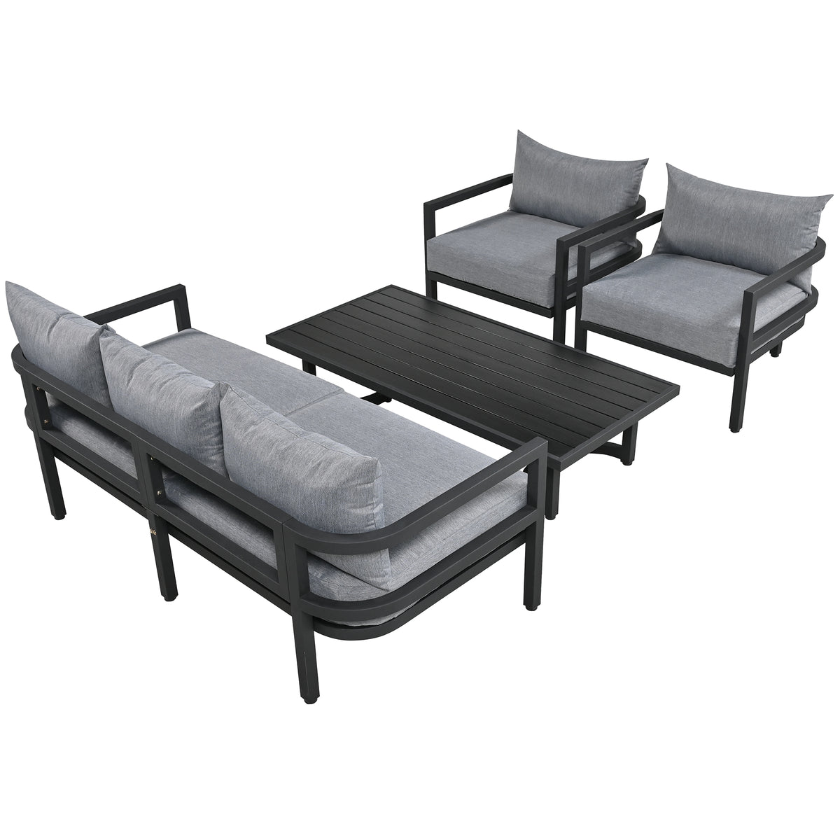 variant-group:rf-n711wy000470aae|Roomfitters 4-Piece Outdoor Steel Sofa Set with Coffee Table, 3-Seater Couch and 2 Armchairs for Patio Garden, Gray
