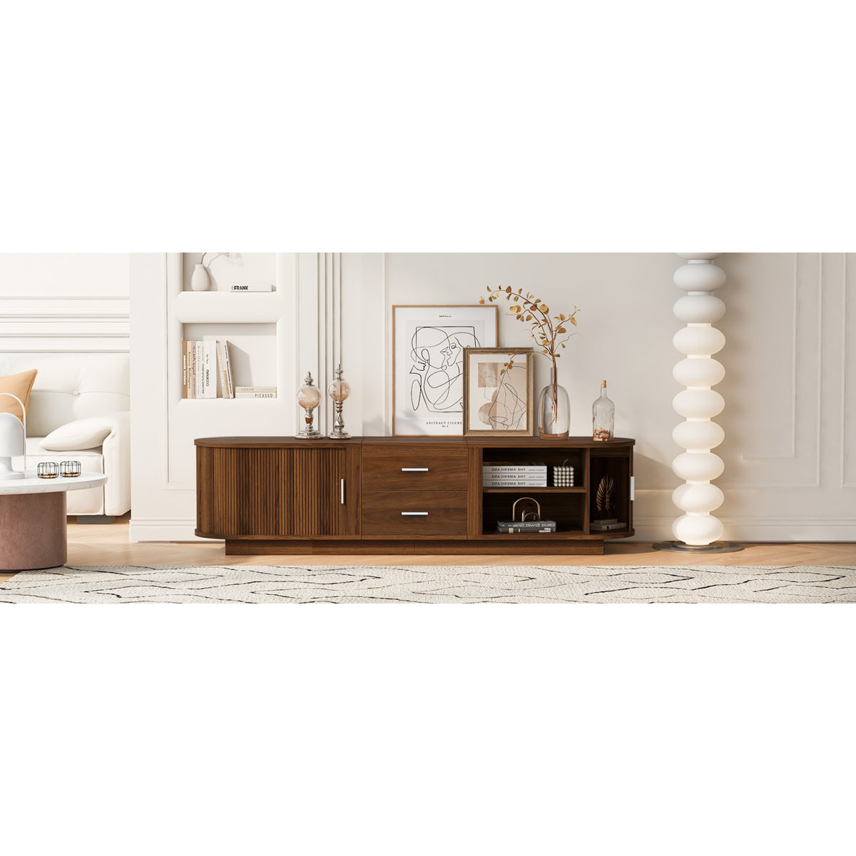 variant-group:rf-n724p420639d|Roomfitters Modern Entertainment Center Console Table with 2 Central Drawers, Antique Brown