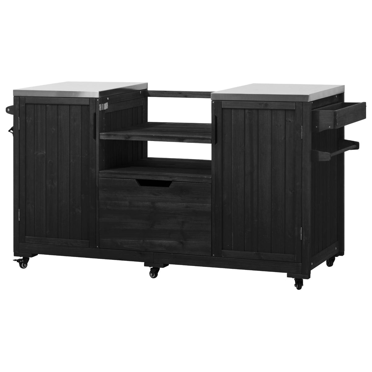 Roomfitters 66.5" Outdoor Grill Cart for Large Big Green Egg & Kamado Joe, Kitchen Island with Stainless Steel Top, Black