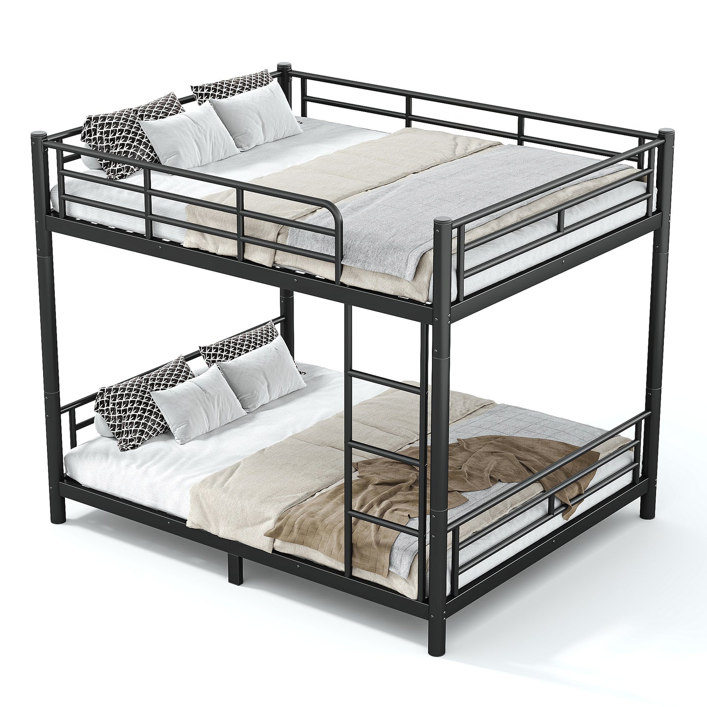 variant-group:rf-w1580s00607|Roomfitters Queen over Queen Metal Bunk Bed Frame for Teens Adults, Convertible 2 Separate Beds Round Tube, Black