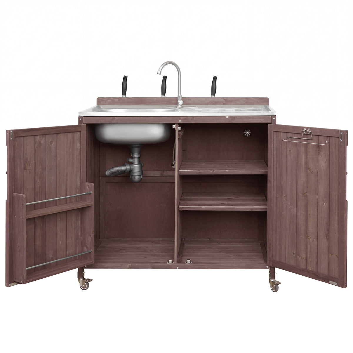 variant-group:rf-n707p370281z|Roomfitters 39.4" Outdoor Grill Cart with Stainless Steel Top, Prep Station with Sink and Storage Cabinet, Dark Brown