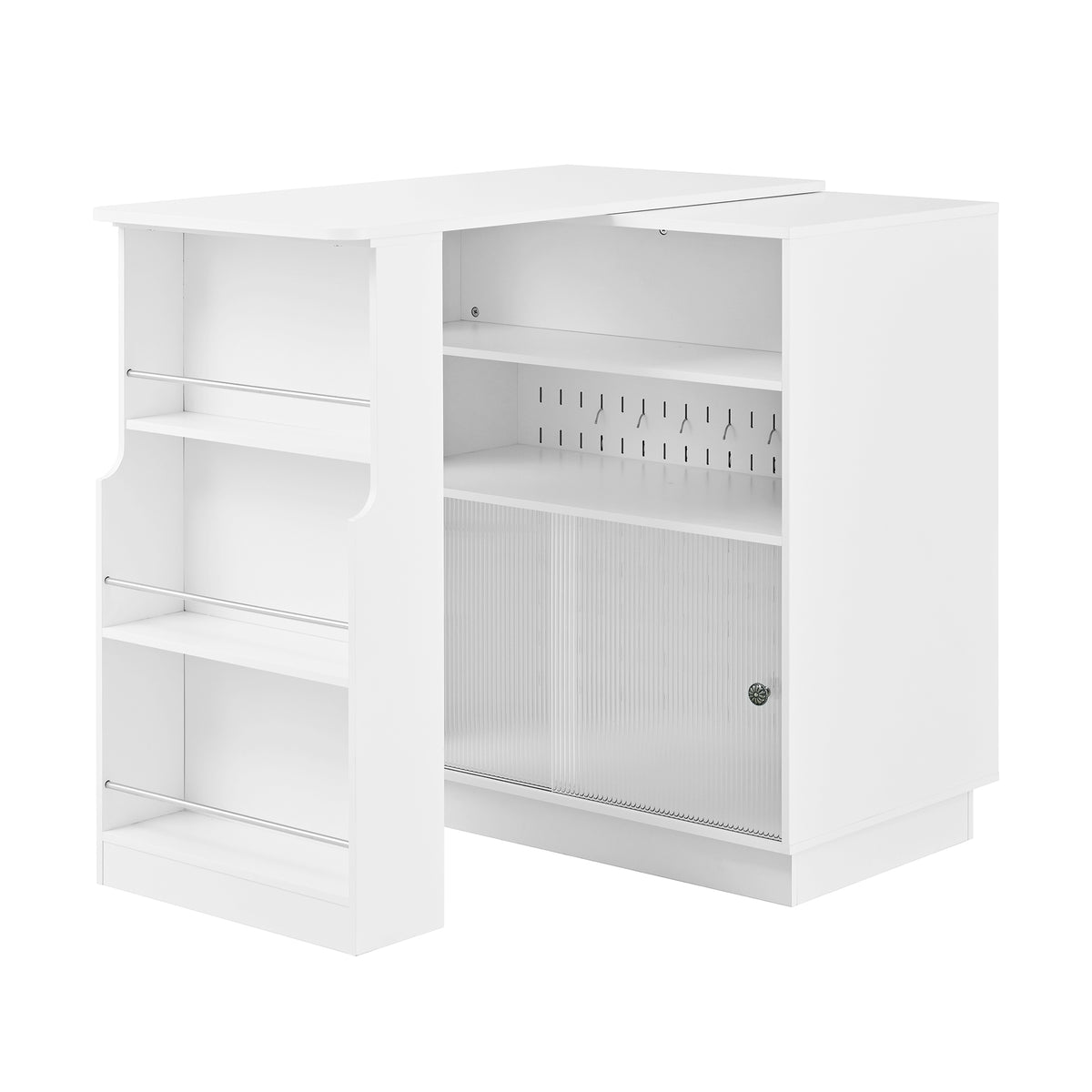 variant-group:rf-n711p437809k|Roomfitters White MDF Counter Height Kitchen Island Sideboard Cabinet, Extendable Table, Acrylic Sliding Doors