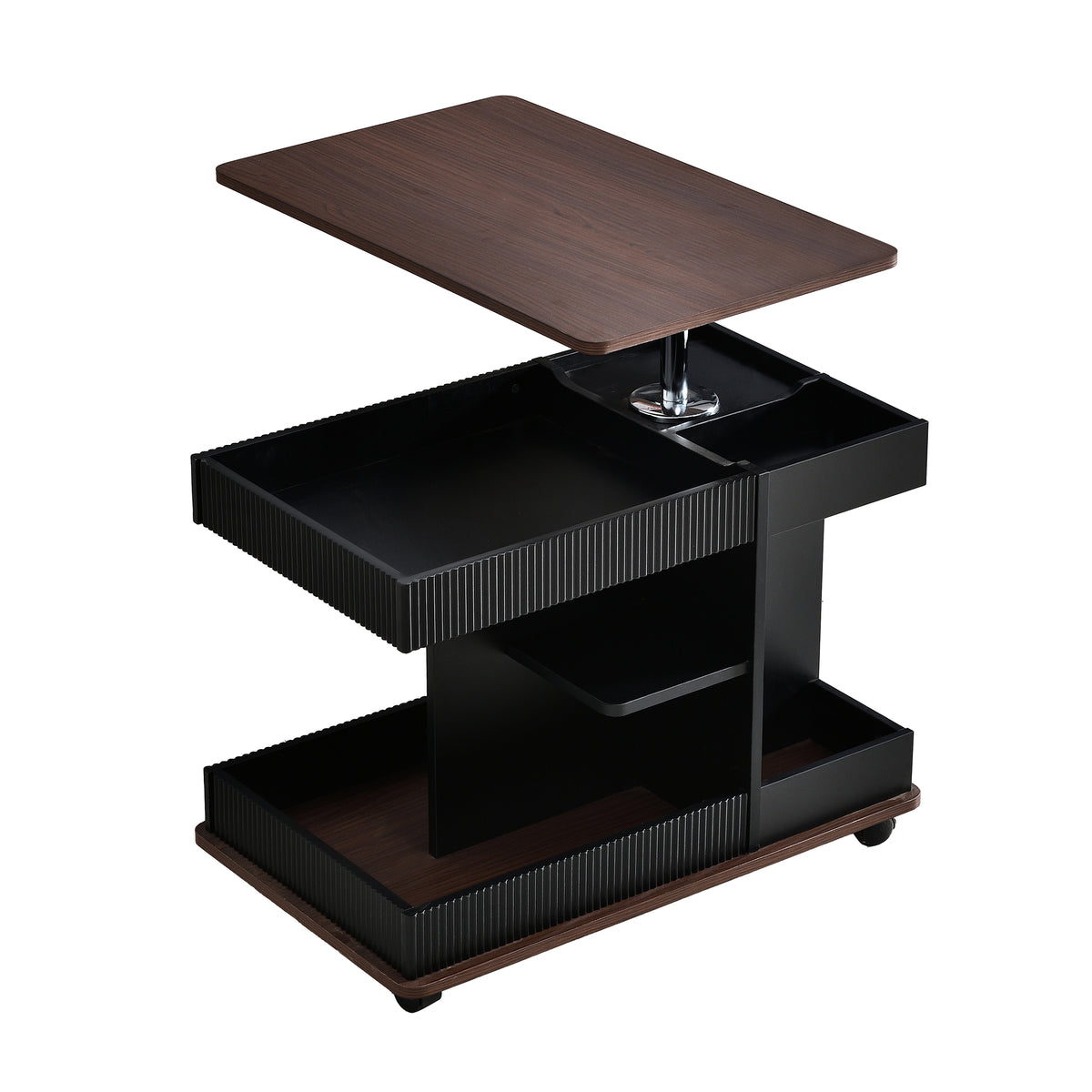 variant-group:rf-n724p292505b|Roomfitters Adjustable Sofa Side Table with Lift-Top, Rotating Surface and Storage on Wheels for Small Spaces, Black