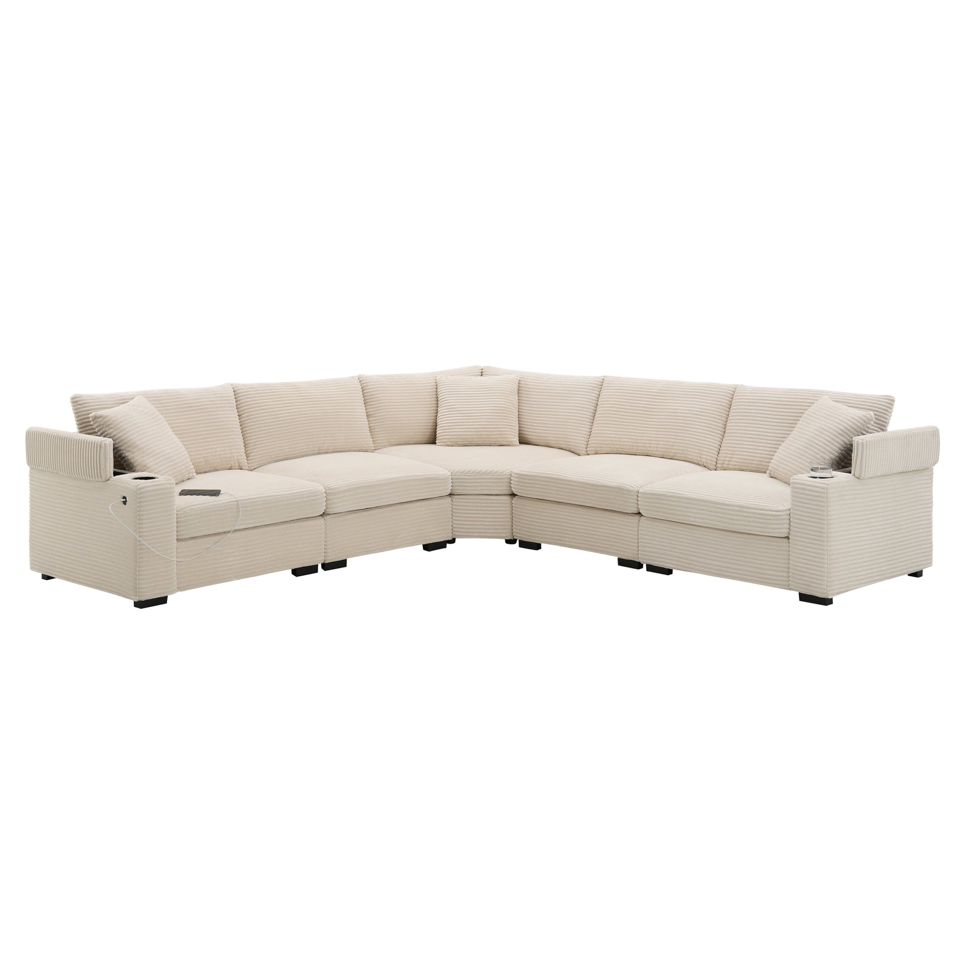 variant-group:rf-n723s1187a|Roomfitters 104 Inch Modern L-Shaped Sectional Sofa with Cup Holders, Comfortable Corduroy Upholstered Corner Couch, Beige