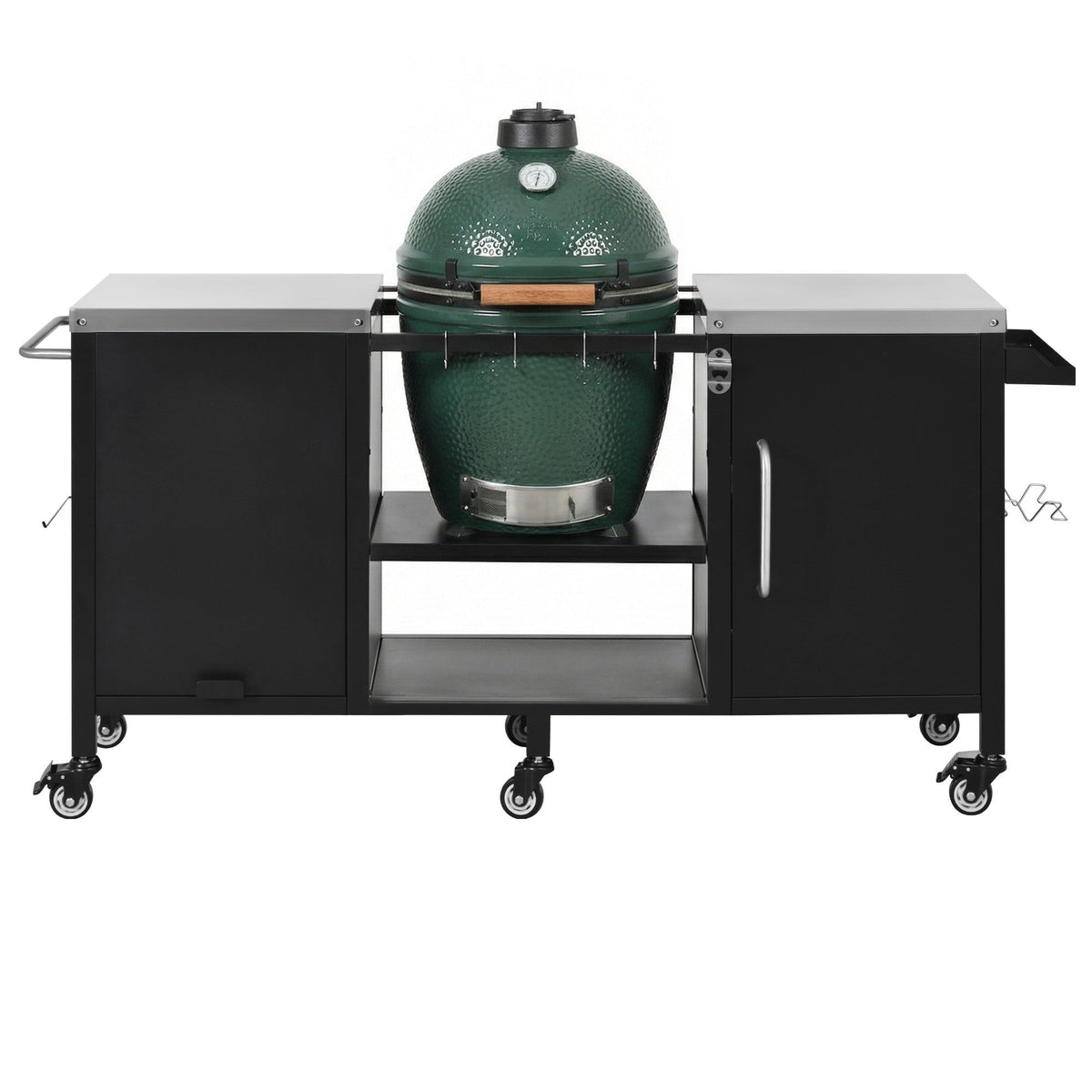 Roomfitters 72.4"W Extra Large Grill Cart, Outdoor Kitchen Prep Station with Stainless Steel Top and Folding Side Table, Black