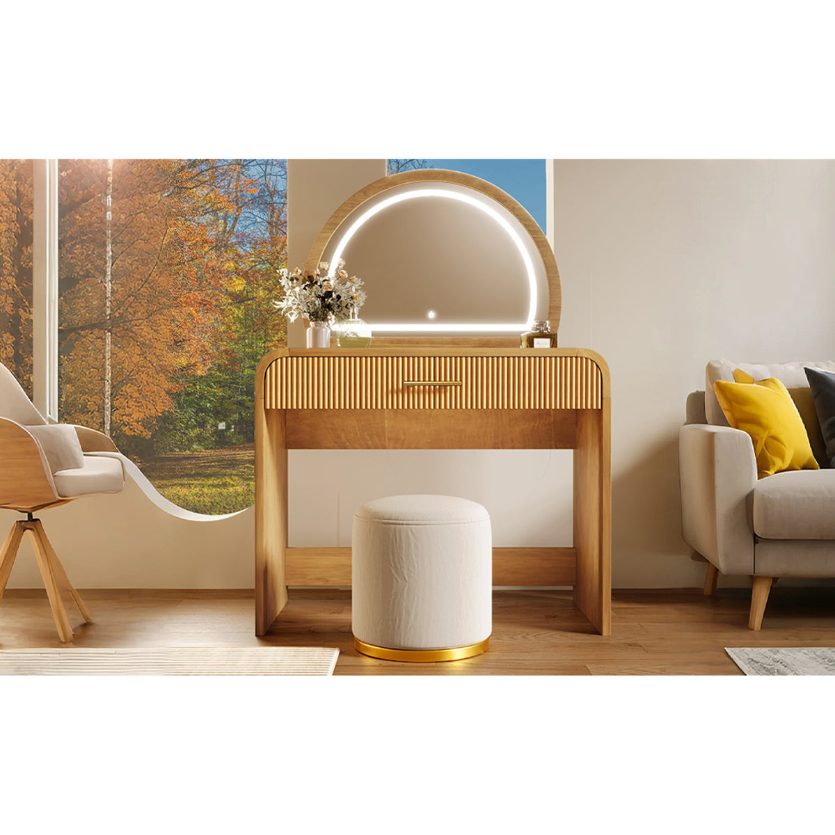 variant-group:rf-n704p196658n|Roomfitters 39-Inch Makeup Vanity Table with Touch Screen Lighted Mirror, Dressing Table with Drawer for Bedroom, Natural