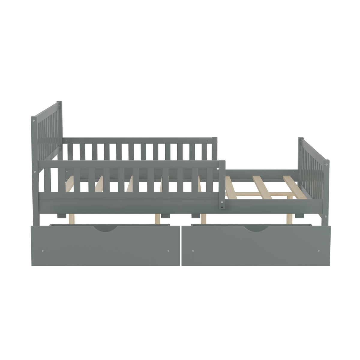 variant-group:rf-n733p172700e|Roomfitters Full Size Wood Platform Bed with Guardrails and Two Storage Cabinets, Grey