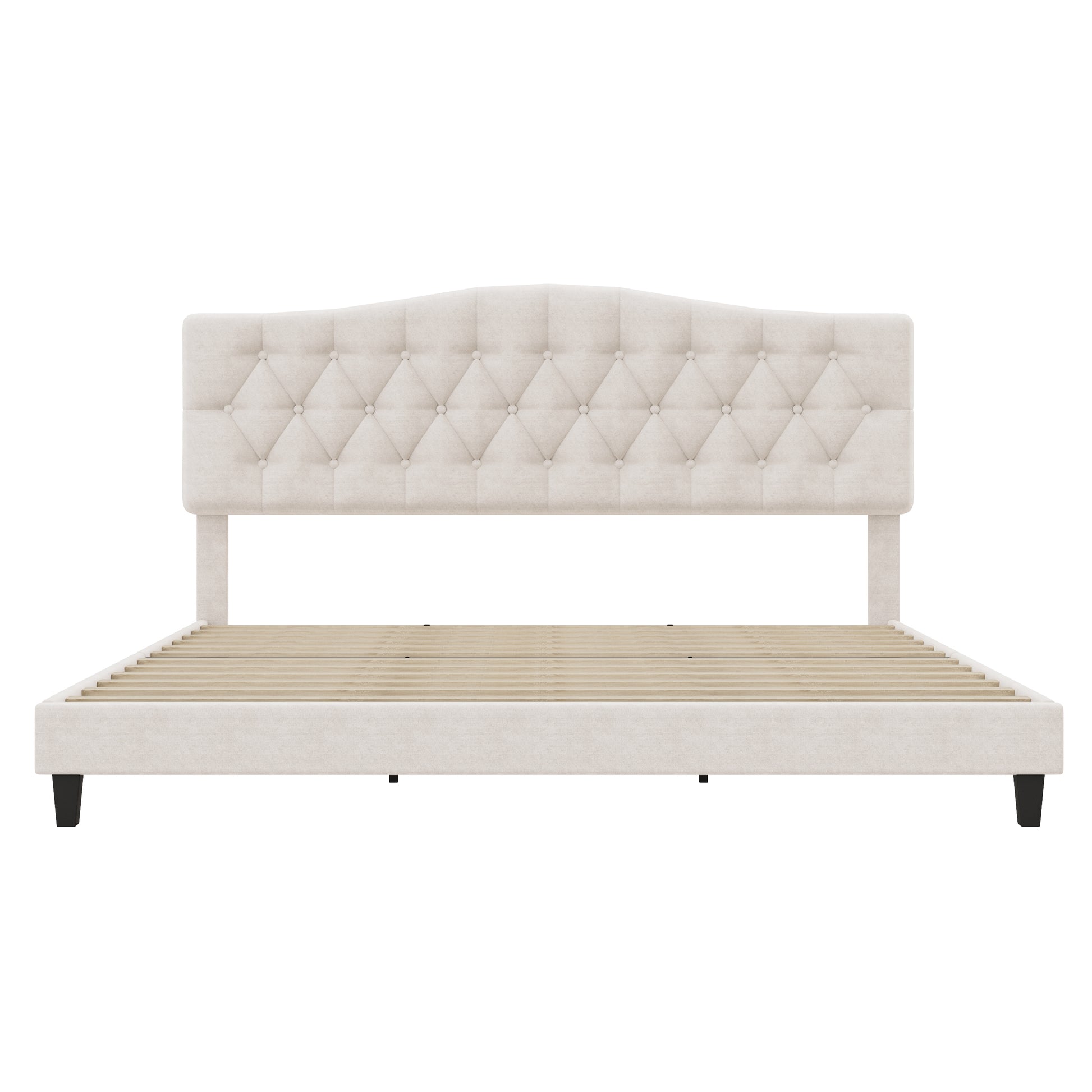 variant-group:rf-n701p342941b|Roomfitters King Size Elegant Tufted Upholstered Platform Bed Frame, Diamond Button Headboard, No Box Spring Needed, Beige