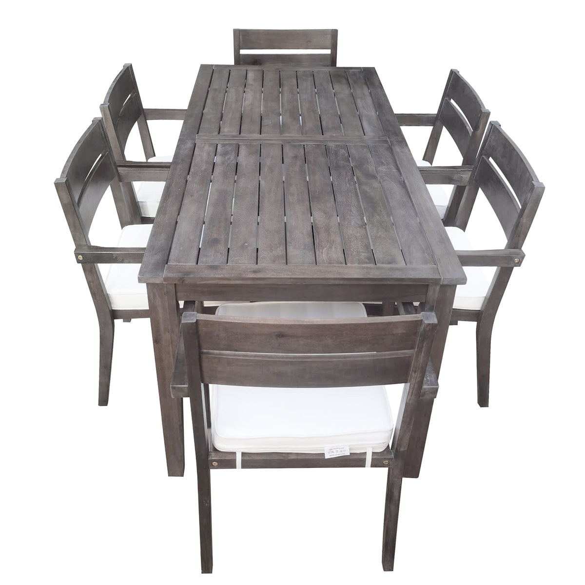 variant-group:rf-n711wy000459aae|Roomfitters 7-Piece Acacia Wood Outdoor Dining Set with Cushions, 6 Armchairs and Rectangular Table for Patio Garden, Gray