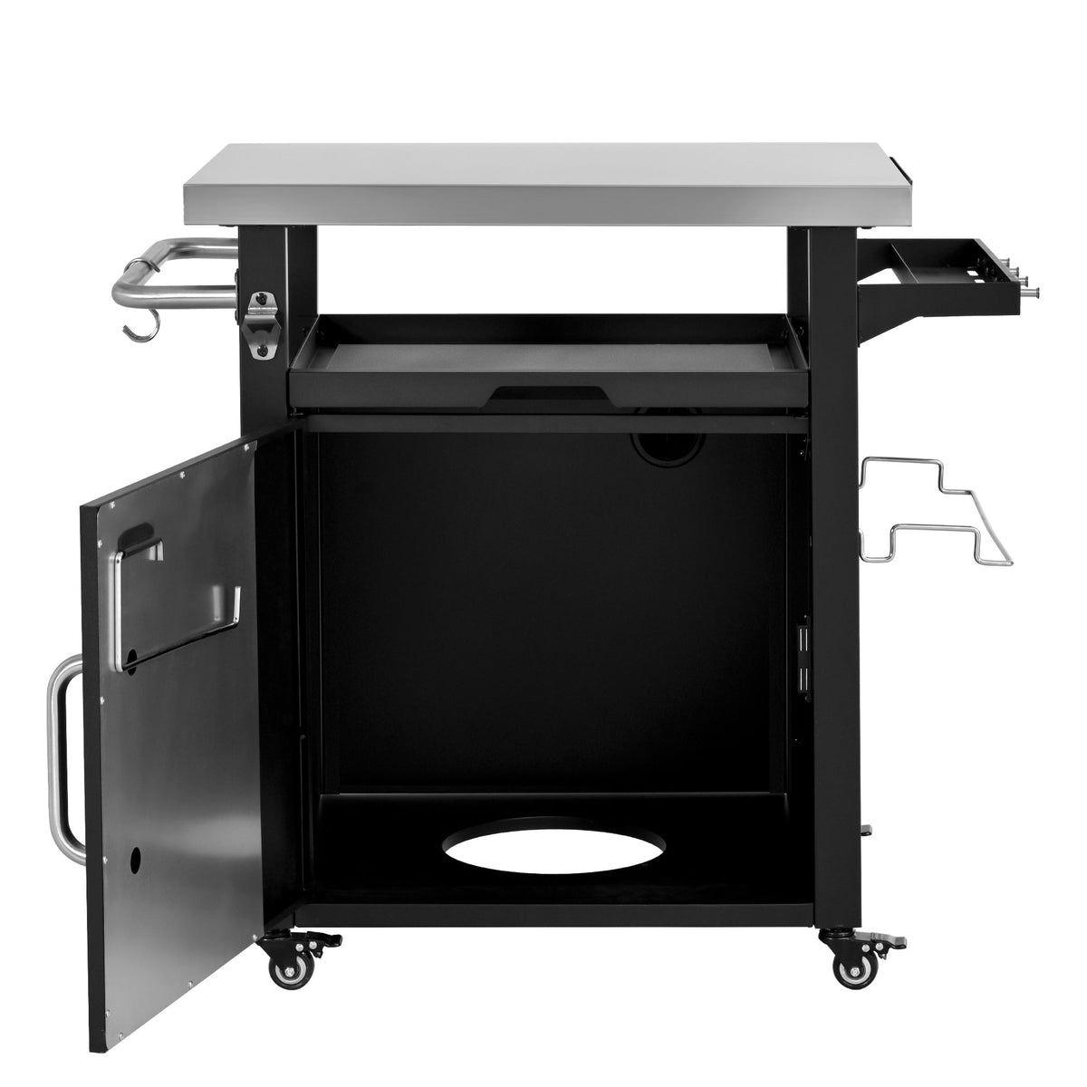 Roomfitters 39.5" Grill Cart with Stainless Steel Top, Outdoor Kitchen Island, BBQ Prep Station with Trash Bag Holder, Black