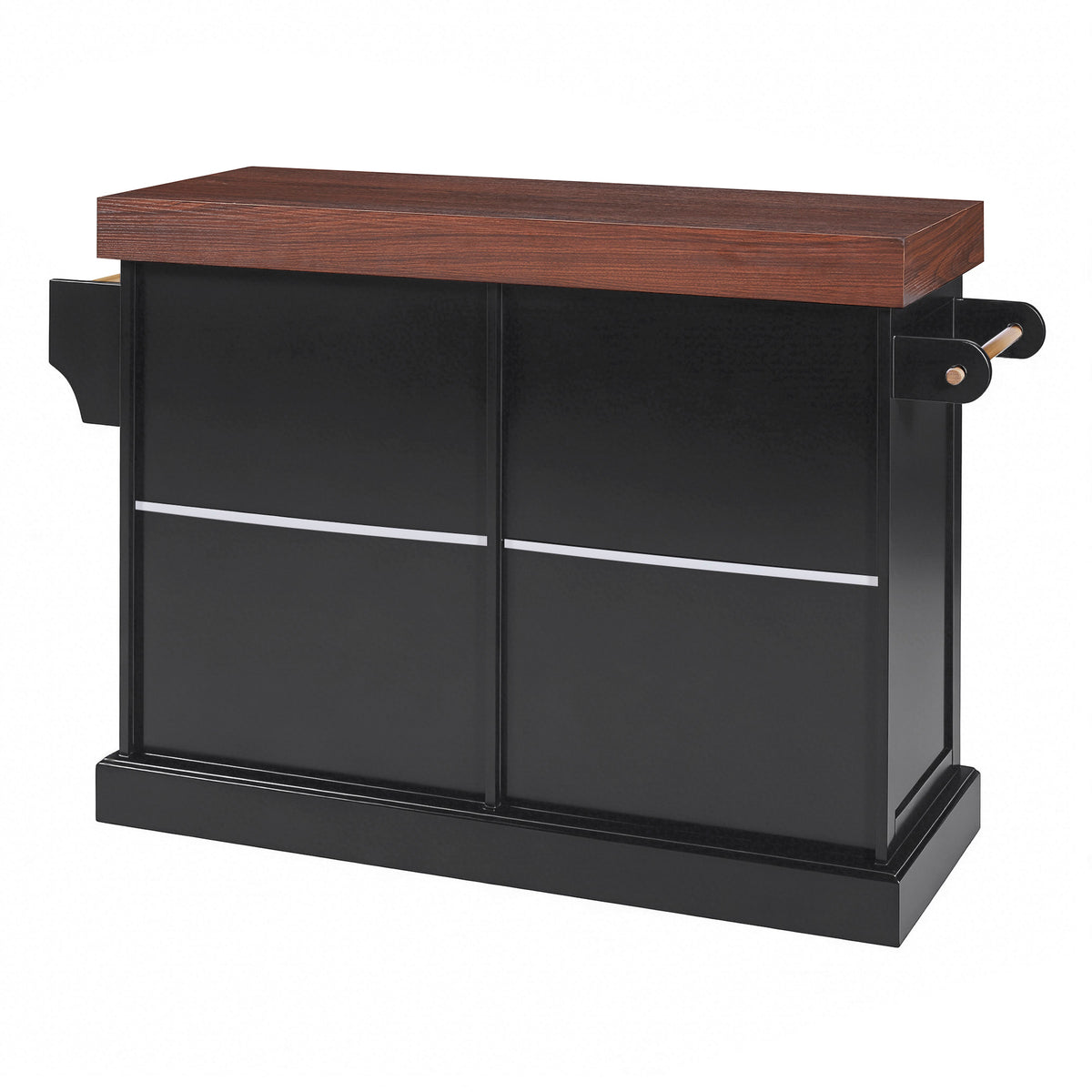 variant-group:rf-n707s000025b|Roomfitters 53" Kitchen Island with Butcher Block Top, Storage Cabinet with Drawers, Spice Rack and Towel Holder, Black