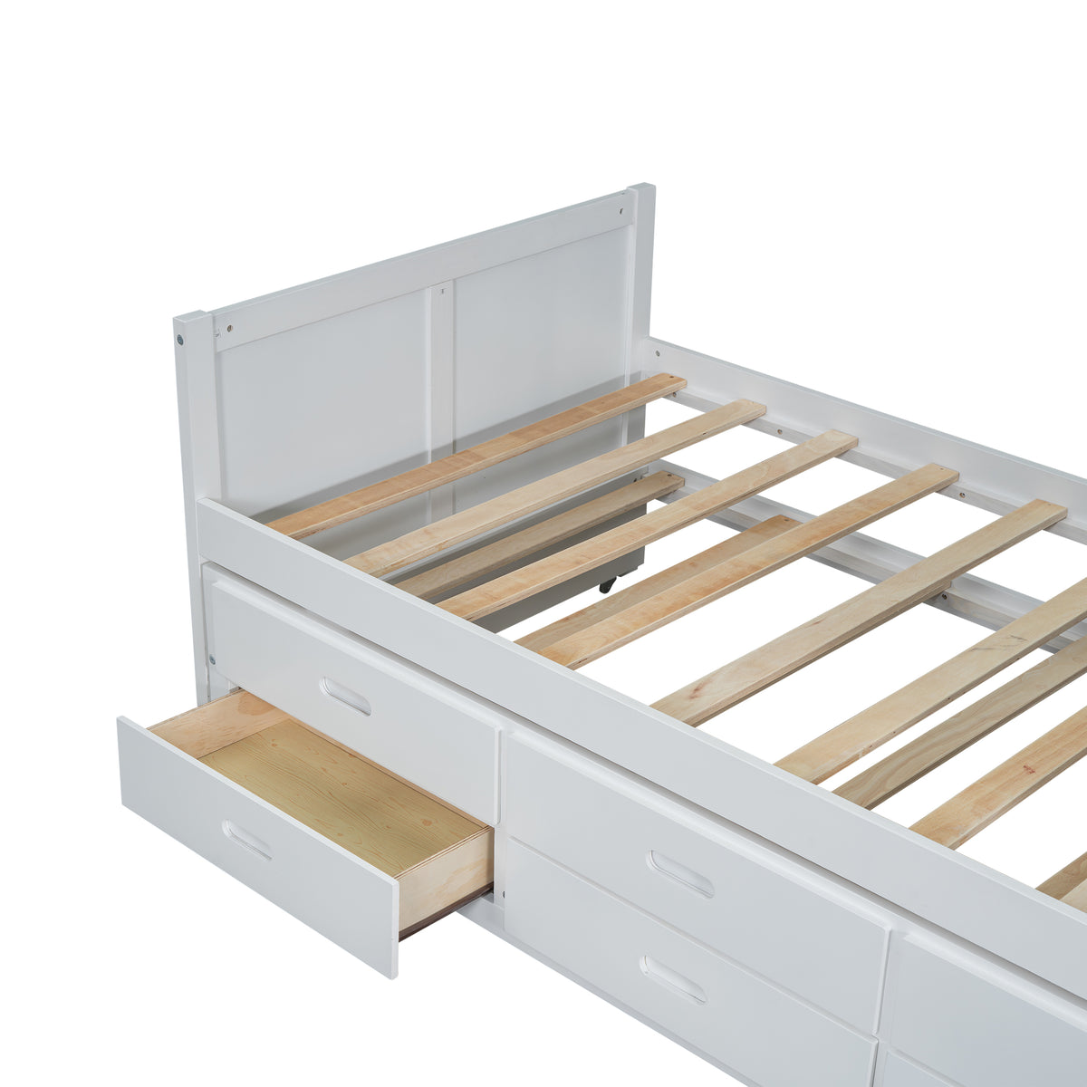 variant-group:rf-n733s212832k|Roomfitters Twin Size Multifunctional Wood Platform Bed with Desk and Storage Shelf, Built-in Trundle and Storage, White