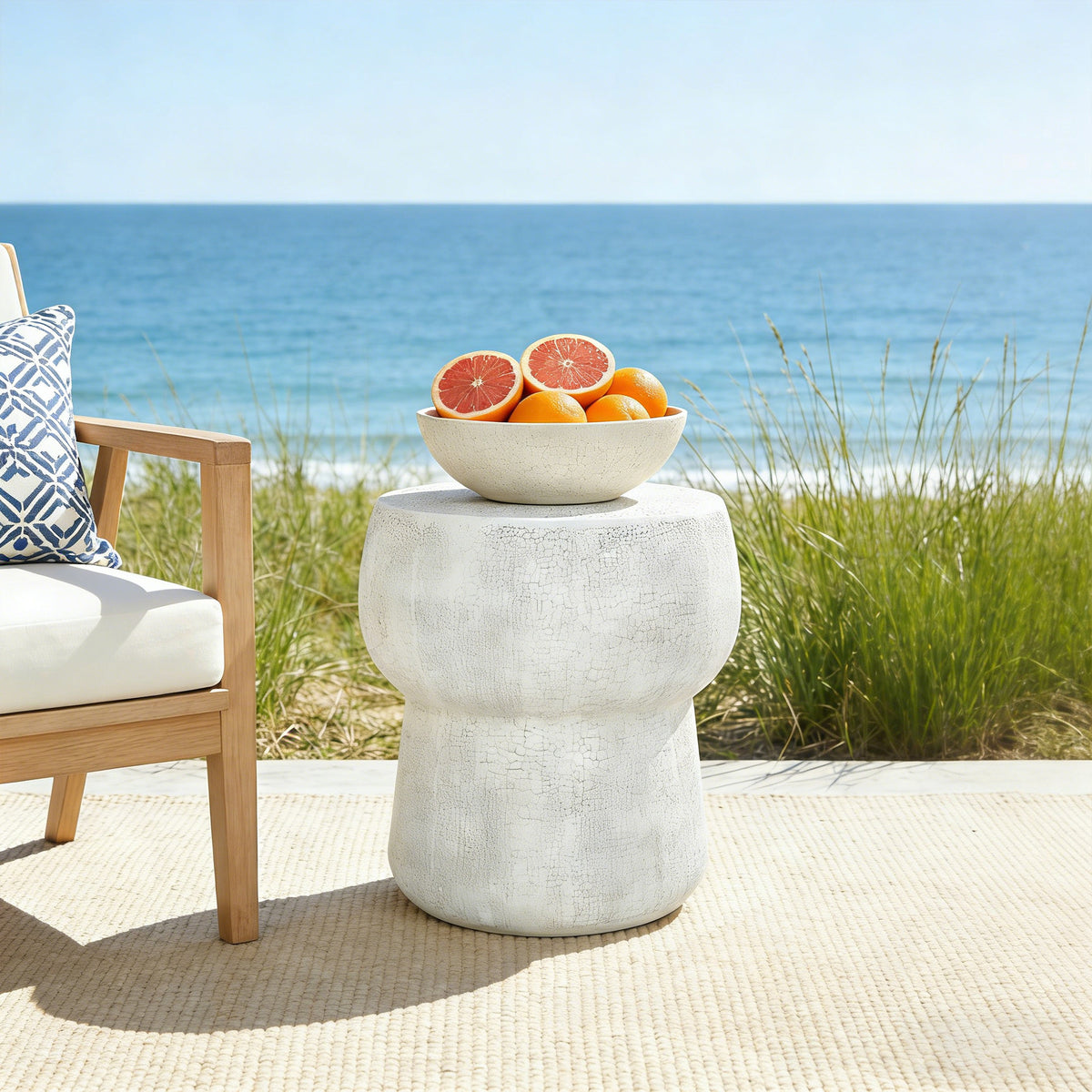variant-group:rf-n711p422075k|Roomfitters Modern Grey Double Barrel Patio Side Table, Distressed Concrete Coffee Table, MgO Garden Stool