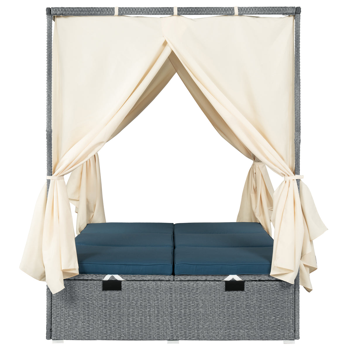 variant-group:rf-n711wy000471aac|Roomfitters Modern Tropical Dark Blue PE Rattan Outdoor Double Sun Lounger, Patio Daybed, Adjustable Recline, Canopy