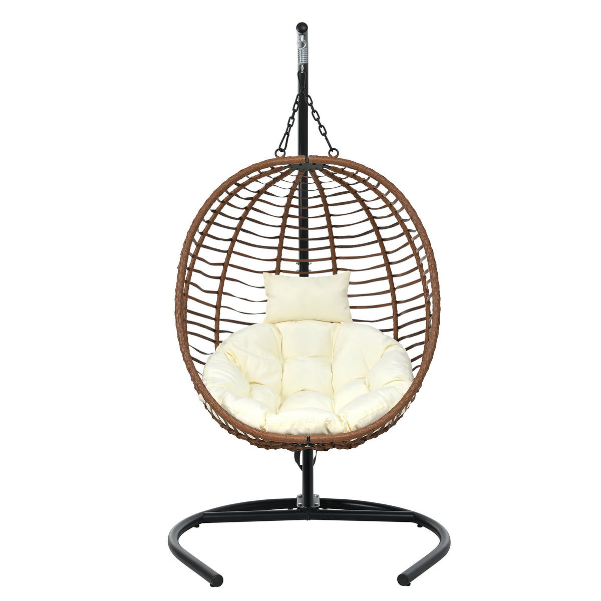 variant-group:rf-n711p389503k|Roomfitters Single Person Folding Egg Chair with Stand, UV Resistant Wicker Rattan Swing for Patio, Garden, Brown+Beige