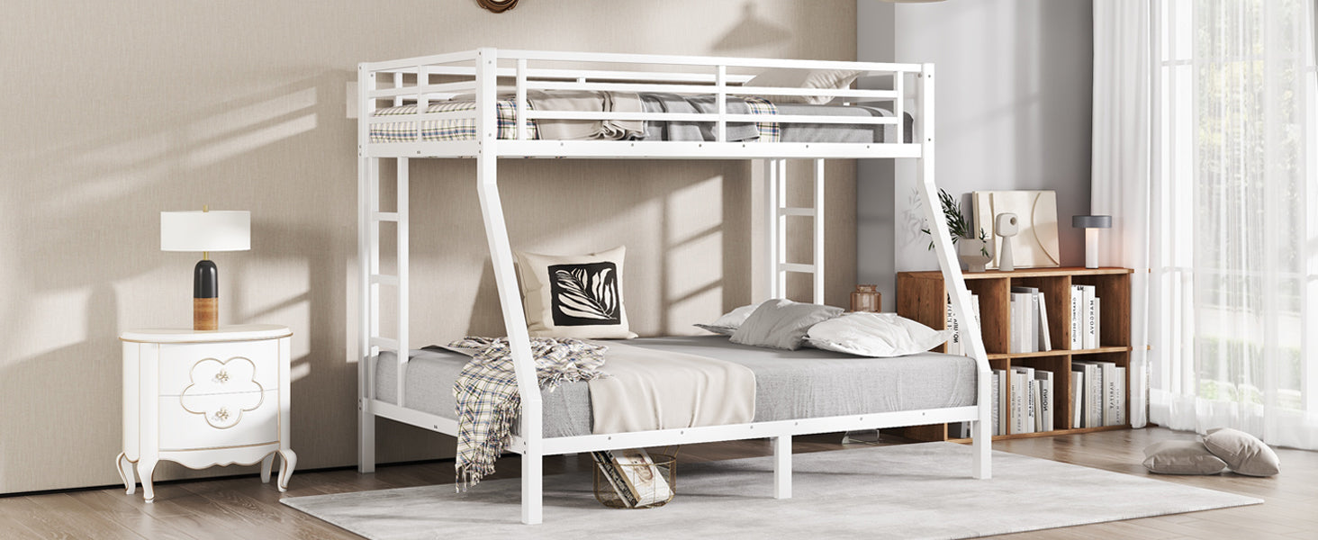 variant-group:rf-w1580p336604|Roomfitters Metal Twin Over Full Bunk Bed Frame with Ladder & Safety Rail, Heavy-Duty Space-Saving Design, White