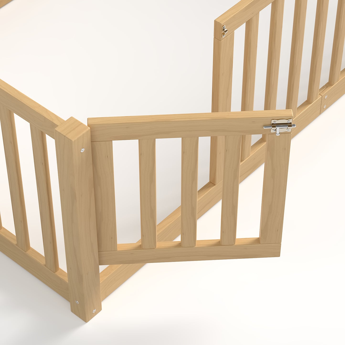 variant-group:rf-w1580p417669|Roomfitters Twin Size Wooden Floor Bed with Safety Guardrails Door, Solid Wood Low Profile Toddler Bed Frame, Natural