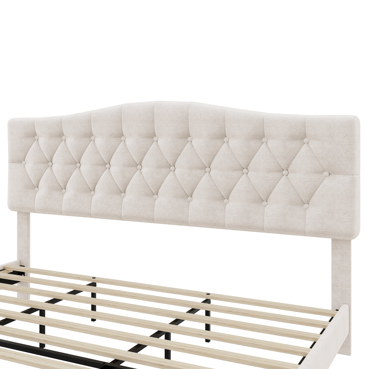 variant-group:rf-n701p342941b|Roomfitters King Size Elegant Tufted Upholstered Platform Bed Frame, Diamond Button Headboard, No Box Spring Needed, Beige