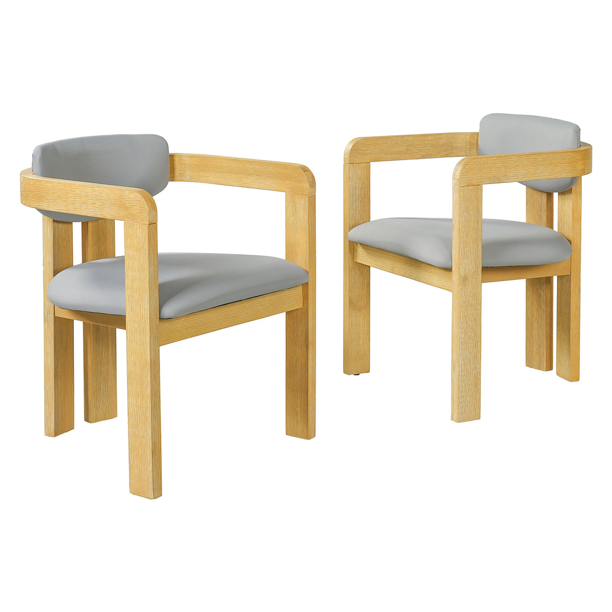 Roomfitters Set of 2 Outdoor Acacia Wood Dining Chairs with Fixed Ergonomic Wraparound Backrest Gray Cushions Roomfitters