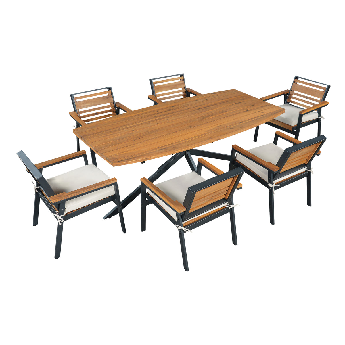 variant-group:rf-n704g201259a|Roomfitters Modern 7-Piece Patio Dining Set with Powder-Coated Iron Frame and Detachable Beige Cushions