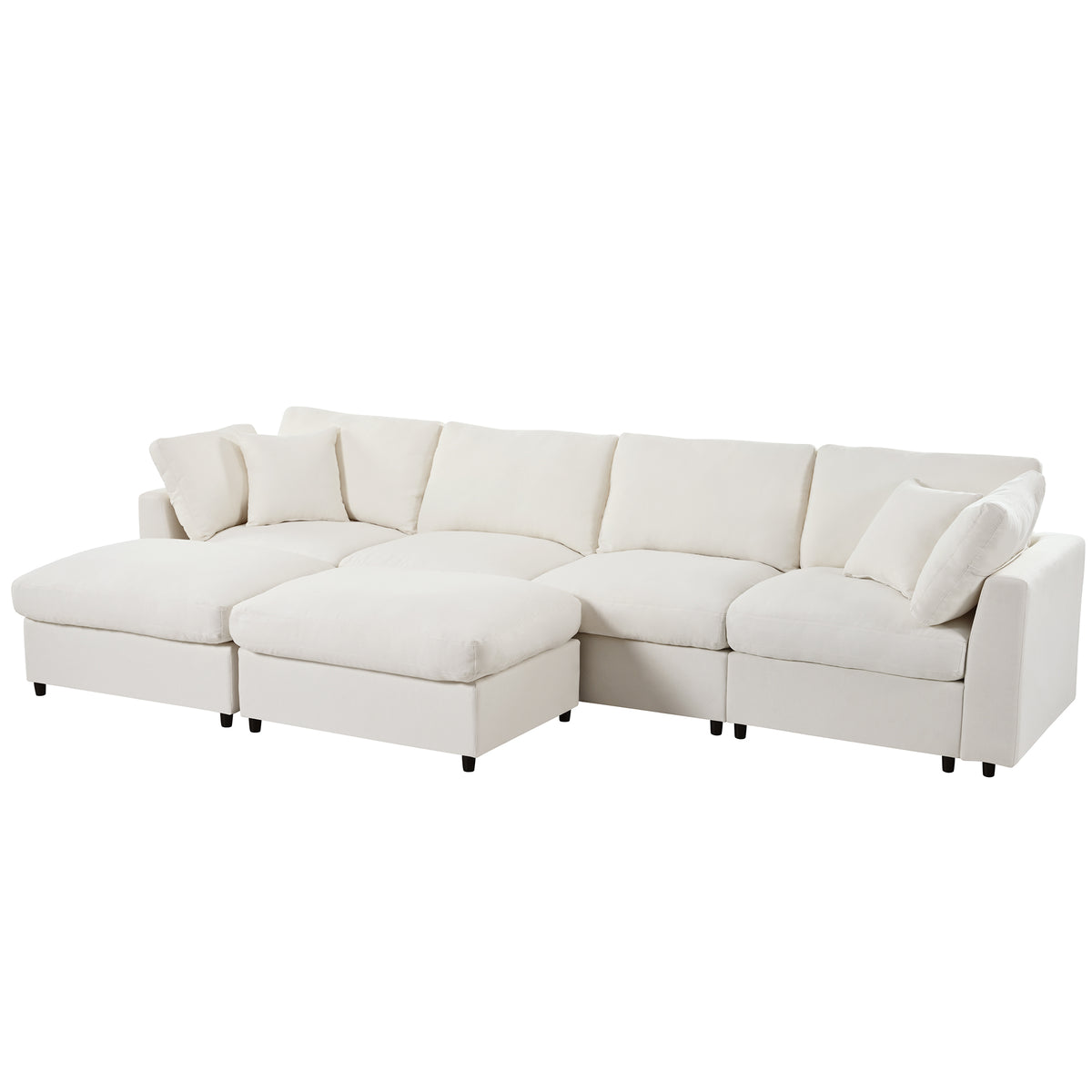 variant-group:rf-n711wy000474aaa|Roomfitters 128.2-Inch Customizable U-Shaped Sectional Sofa, 6-Seater Chenille Couch, 2 Movable Ottomans, Pit Lounge, Beige