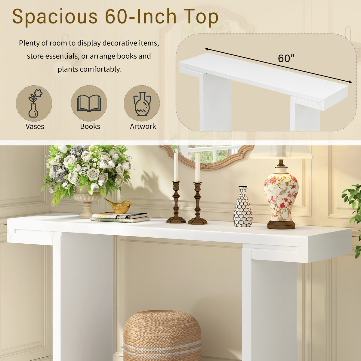 variant-group:rf-n711p303209k|Roomfitters 60" Modern Minimalist Console Table, Slim Entryway Sofa Table for Hallway and Living Room Decor, White