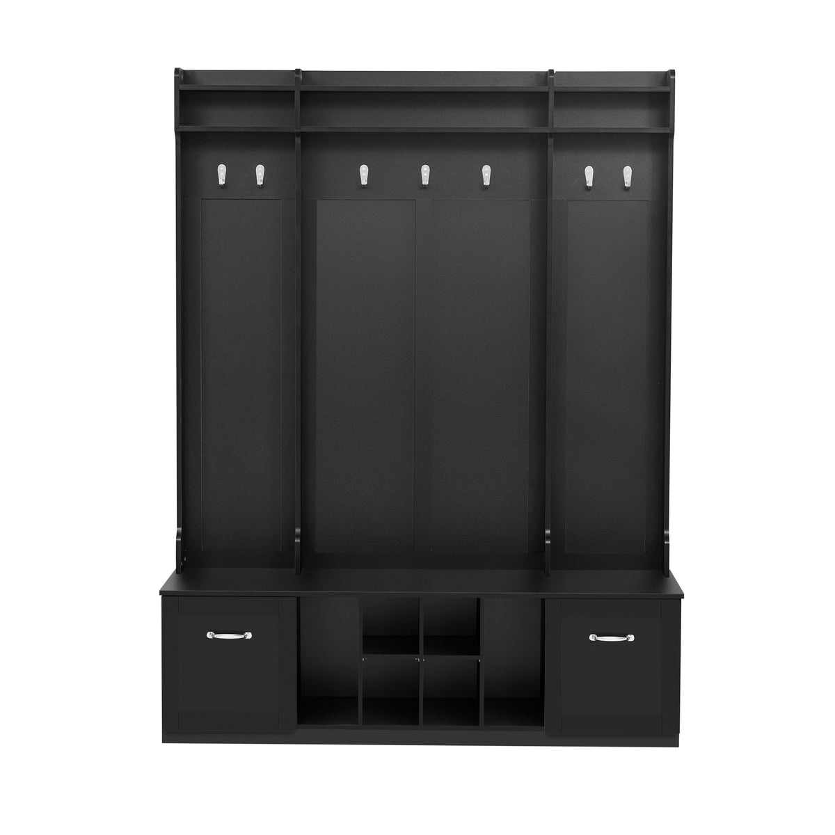 variant-group:rf-n724p235232b|Roomfitters 5-in-1 Entryway Bench with Coat Rack, Hooks, Drawers and Adjustable Shelves, Hall Tree for Hallway or Living Room, Black