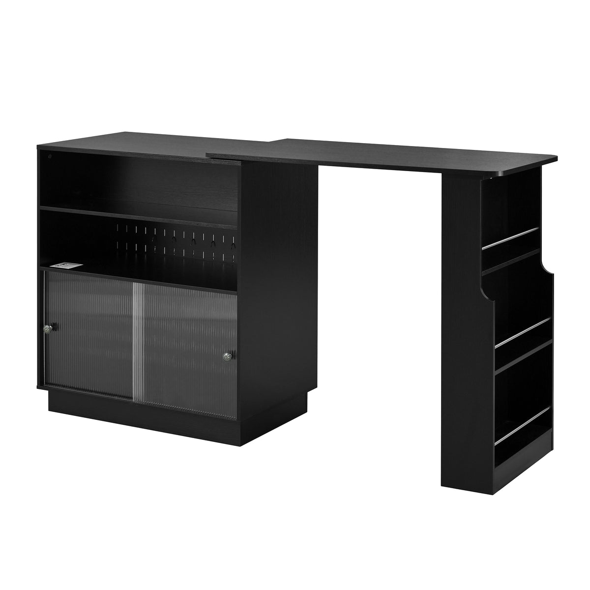 variant-group:rf-n711p437809b|Roomfitters Black MDF Counter Height Kitchen Island Sideboard Cabinet, Extendable Table, Acrylic Sliding Doors