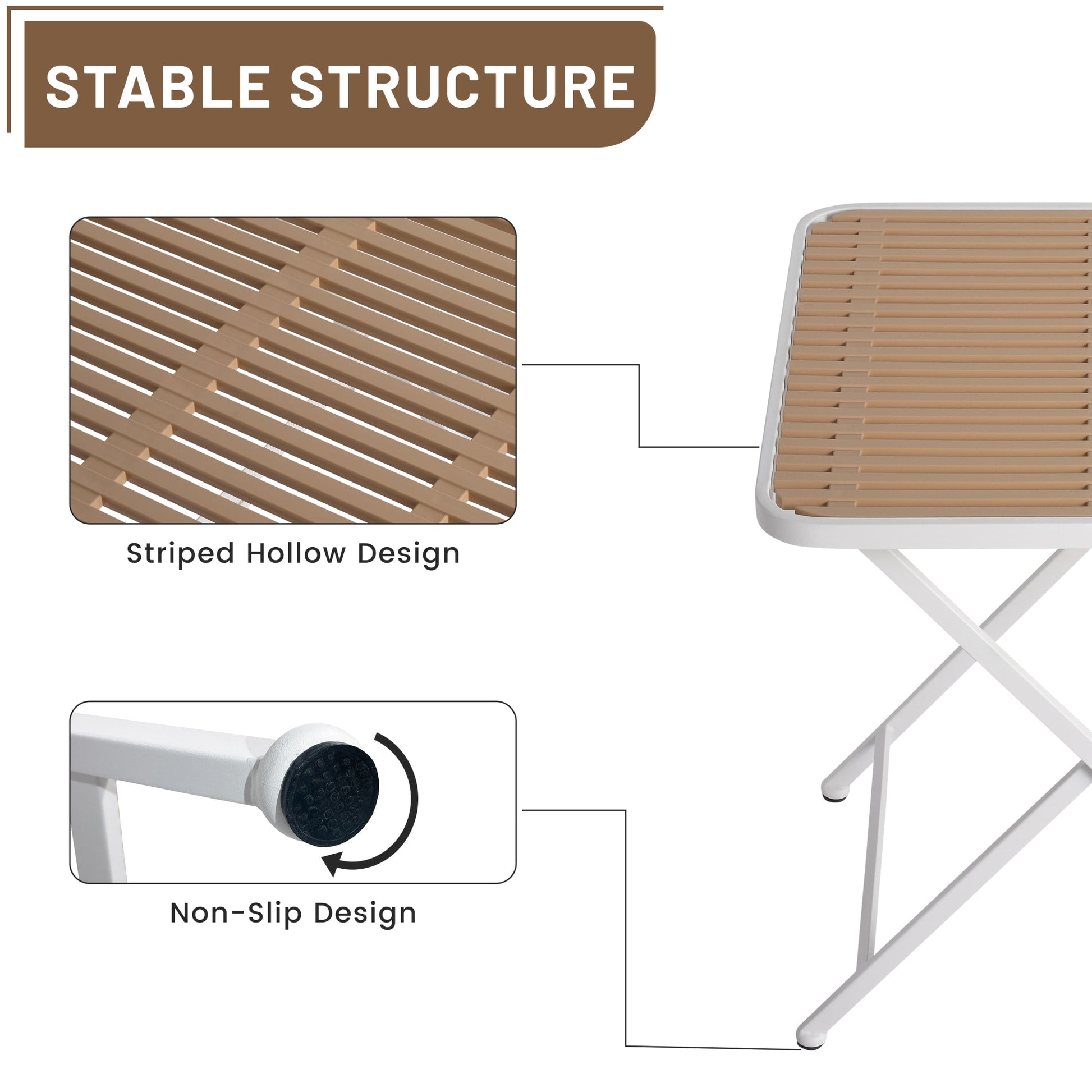 Summer - Modern folding square table- indoor and outdoor multi-functional table- polypropylene tabletop with metal legs, suitable for dining rooms, living rooms, gardens, terraces, etc. (White, khaki) Roomfitters
