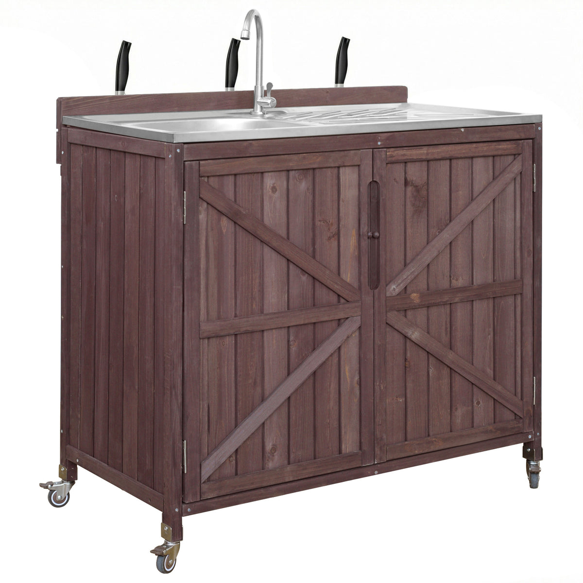 variant-group:rf-n707p370281z|Roomfitters 39.4" Outdoor Grill Cart with Stainless Steel Top, Prep Station with Sink and Storage Cabinet, Dark Brown