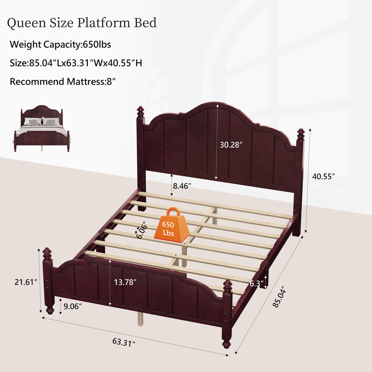 variant-group:rf-n733p360940p|Roomfitters Queen Wood Platform Bed Frame with Curved Headboard, Vintage Style Slat Support, No Box Spring Required, Espresso