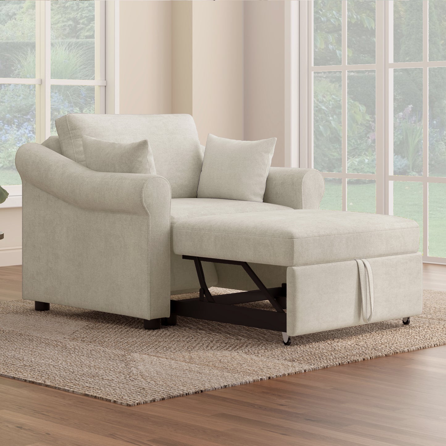 variant-group:rf-n701bs701p468429c|Roomfitters Chenille Convertible Sleeper Chair, 3 in 1 Single Sofa Bed Lounger, Adjustable Backrest Pull Out Bed, Beige