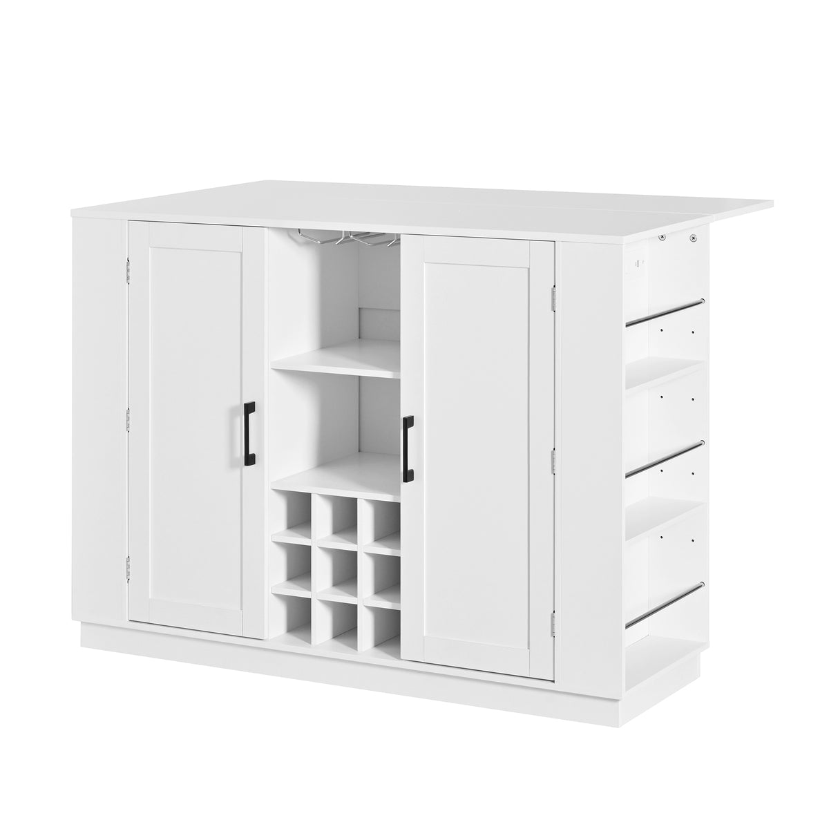 variant-group:rf-n711p437715k|Roomfitters 47.2-Inch Counter Height Bar Cabinet, White Sideboard Buffet Table, Foldable Drop Leaf, Built-In Power