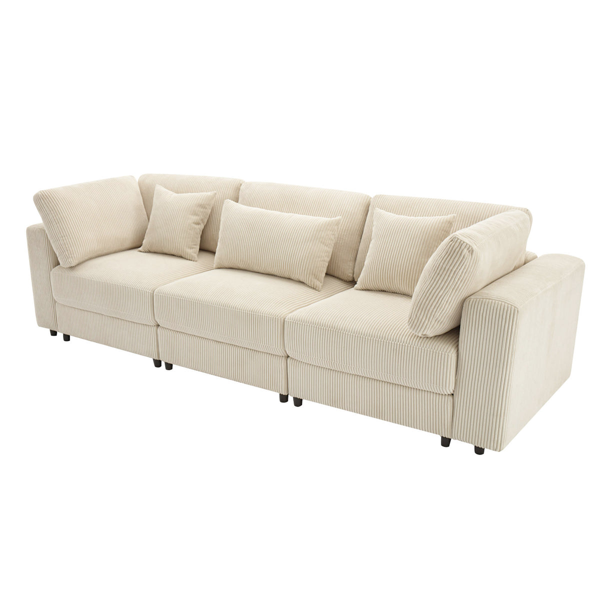 variant-group:rf-n711wy000403aaa|Roomfitters 105'' 3-Seater Sofa with Removable Back Cushions and 5 Pillows for Living Room, Apartment, Spacious Space, Beige