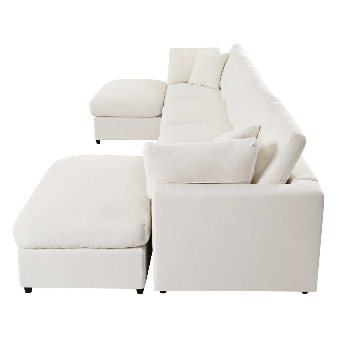 variant-group:rf-n711wy000474aaa|Roomfitters 128.2-Inch Customizable U-Shaped Sectional Sofa, 6-Seater Chenille Couch, 2 Movable Ottomans, Pit Lounge, Beige