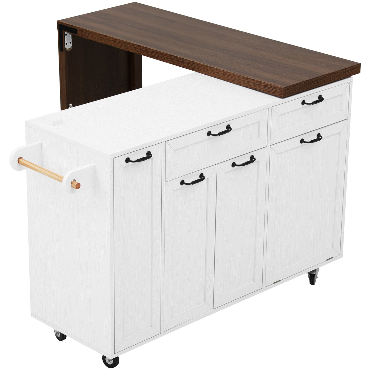 variant-group:rf-n707s000026w|Roomfitters 102.3" Kitchen Island with Tilt Out Trash Can Cabinet, Rolling Storage Cart, Slide-out Spice Rack, White