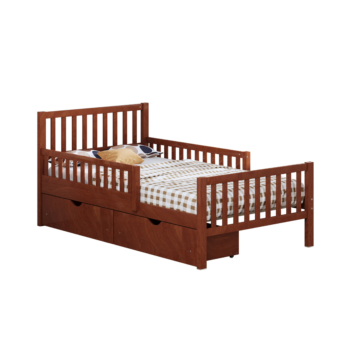 variant-group:rf-n733p172696d|Roomfitters Twin Size Wood Platform Bed with Guardrails and 2 Storage Drawers, Walnut