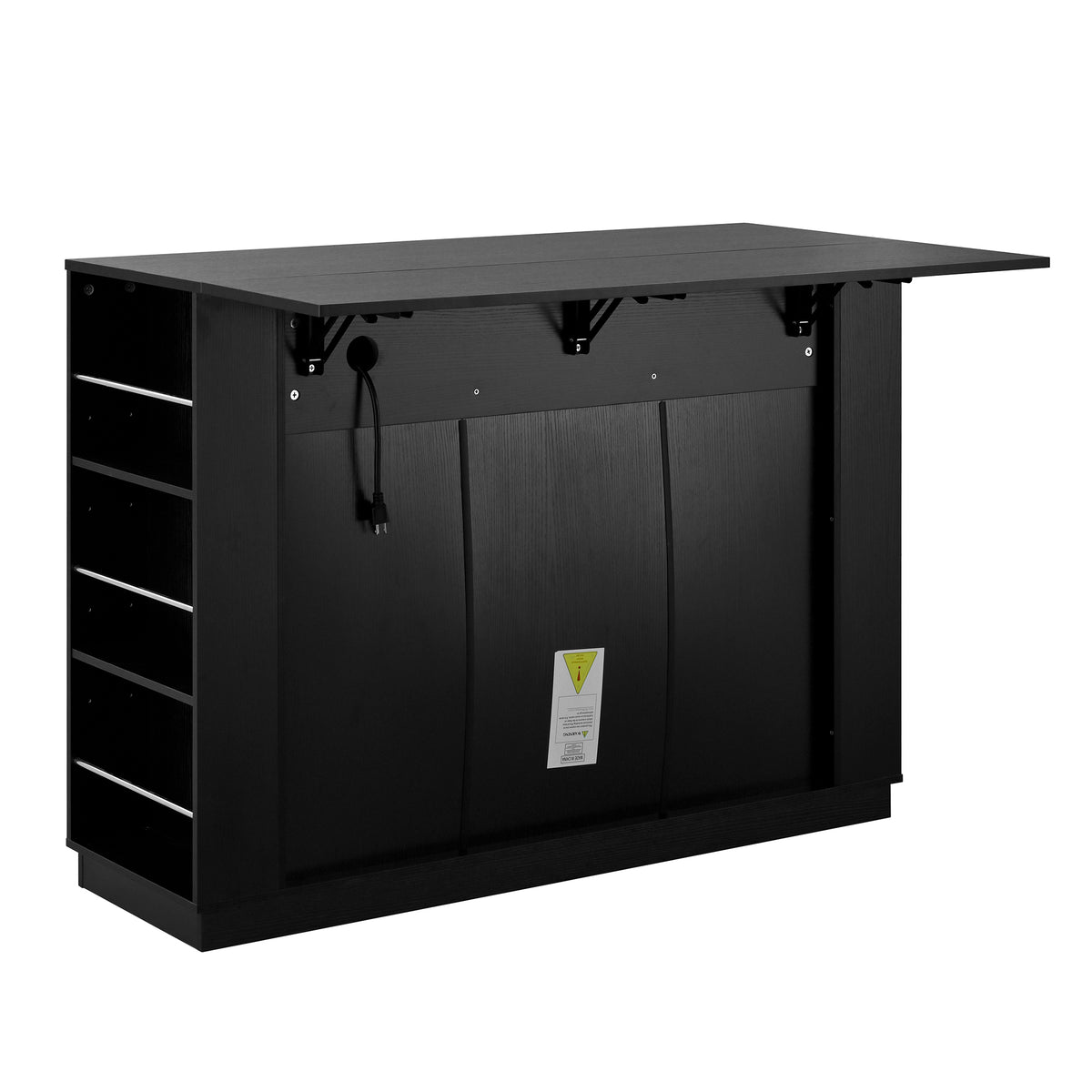 variant-group:rf-n711p437715b|Roomfitters 47.2-Inch Counter Height Bar Cabinet, Black Sideboard Buffet Table, Foldable Drop Leaf, Built-In Power