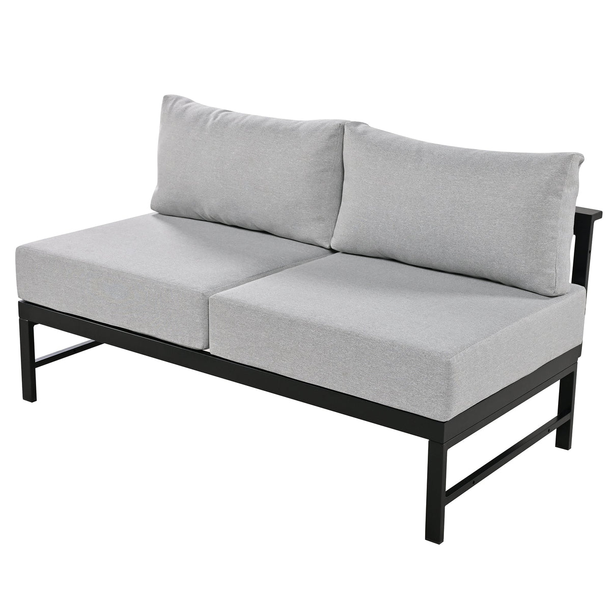 Roomfitters Modern U-Shaped Outdoor Sectional Sofa Set, 5-6 Seat Patio Conversation, Grey Cushions, Iron Frame Pit Roomfitters
