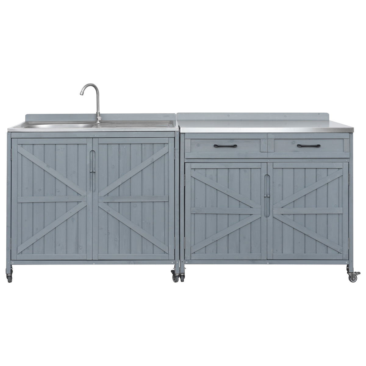 variant-group:rf-n707p370273g|Roomfitters 39.4" Grill Cart, Outdoor Kitchen Island with Stainless Steel Top, BBQ Prep Station with Storage Cabinet, Grey+Blue