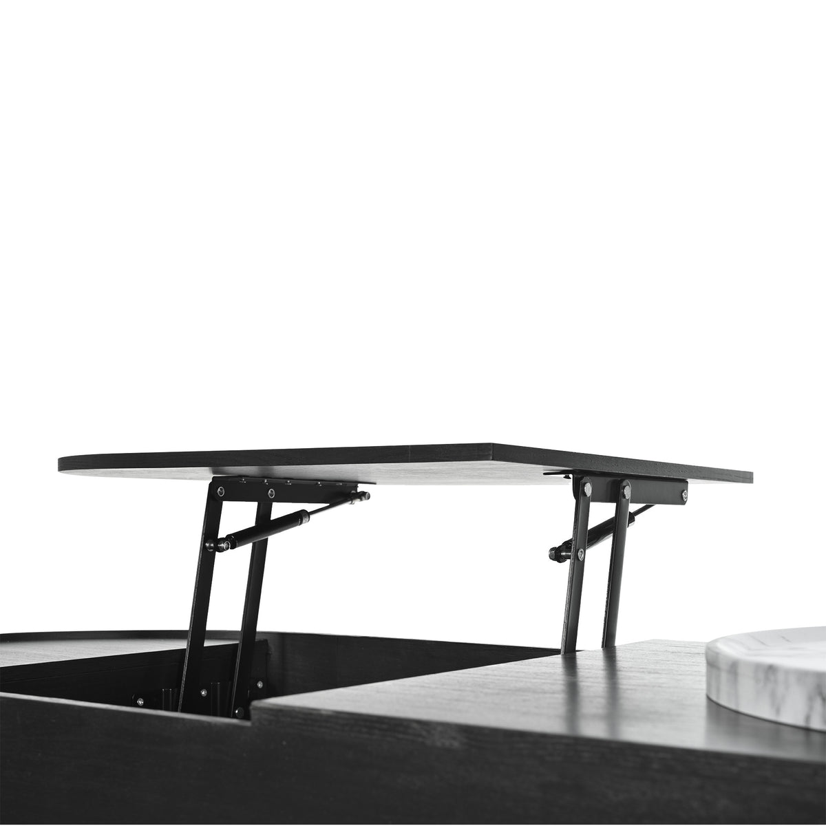 variant-group:rf-n724p228920b|Roomfitters Lift Top Oval Coffee Table with Rotating Marble Tray and Hidden Compartment, Black