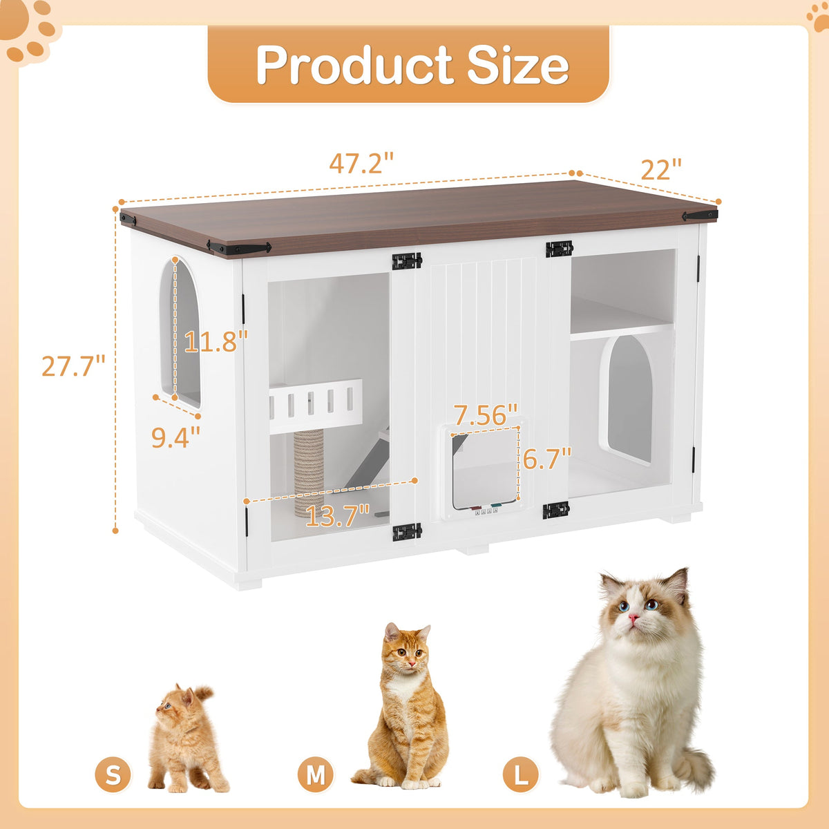 Roomfitters 47-Inch Enclosed Cat Litter Box Furniture Hideaway Cabinet Side Table with Four Mode Door White Roomfitters