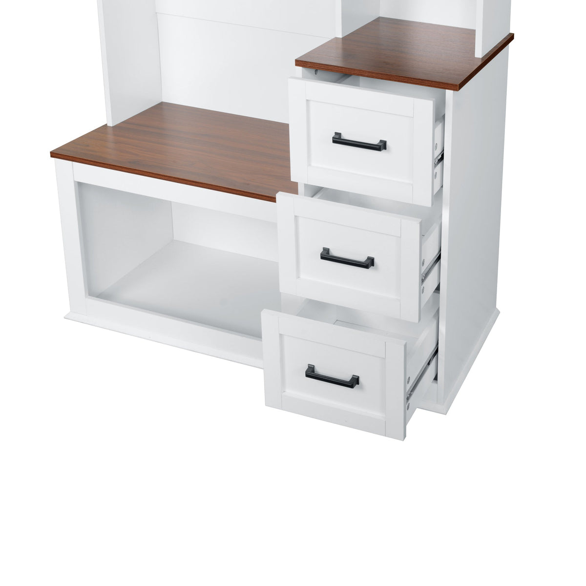 Roomfitters Modern Entryway Bench with Coat Rack, Hooks, Drawers and 3 Shelves, 40.2" Hall Tree, White Roomfitters