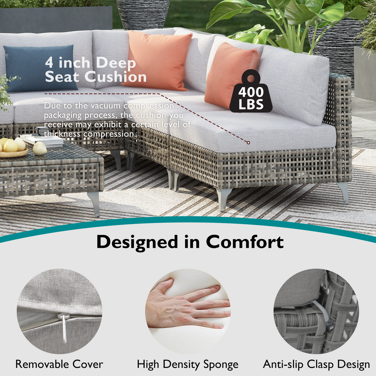 variant-group:rf-n707s000012g|Roomfitters 8-Piece Patio Furniture Set with 43" Fire Pit Table, Outdoor Conversation Set with Thick Cushions, Grey