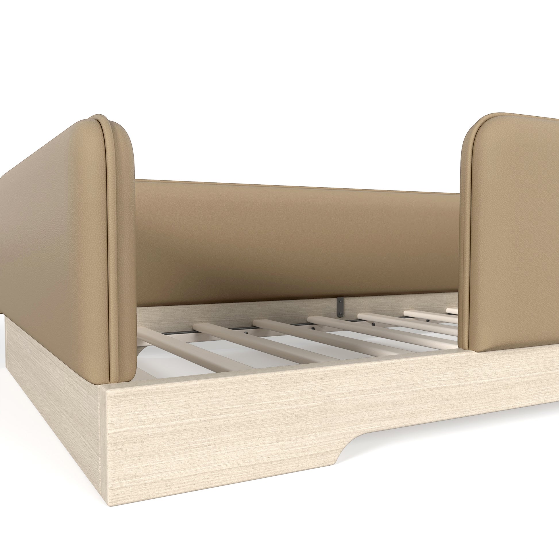 variant-group:rf-w1580p493126|Roomfitters Twin Size Upholstered Floor Bed Frame with Removable Guardrails, Faux Leather Low Profile Platform, Brown