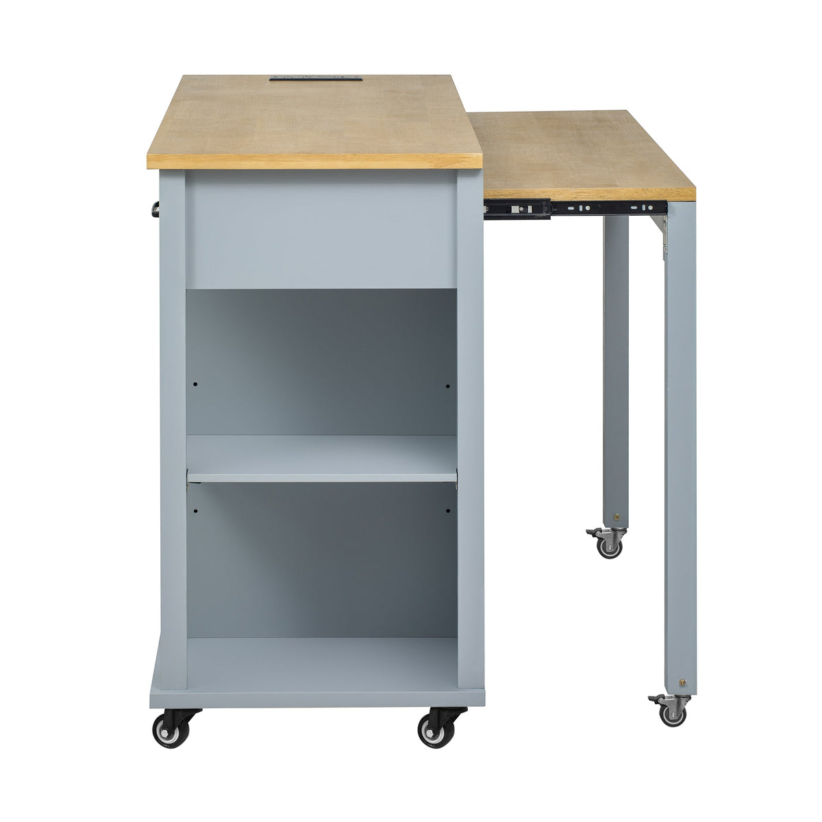 Roomfitters 47" Kitchen Island with Power Outlet and Drop Leaf, Rolling Storage Cabinet with Drawers, Modern Style, Grey+Blue