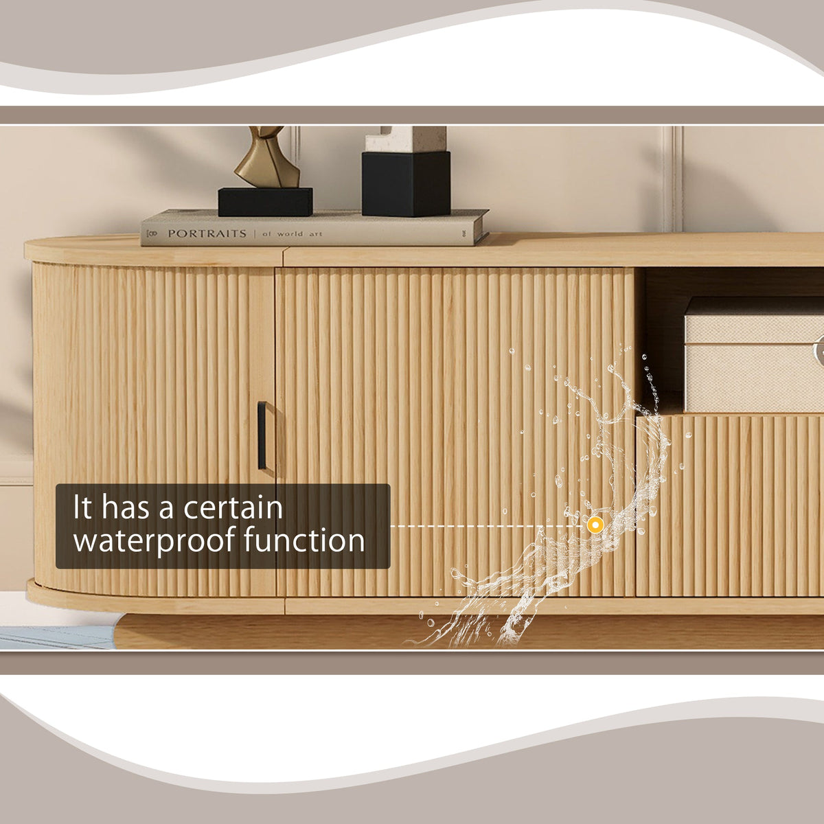 Roomfitters American Style TV Stand Console with Hidden Sliding Doors, Acacia Wood Roomfitters