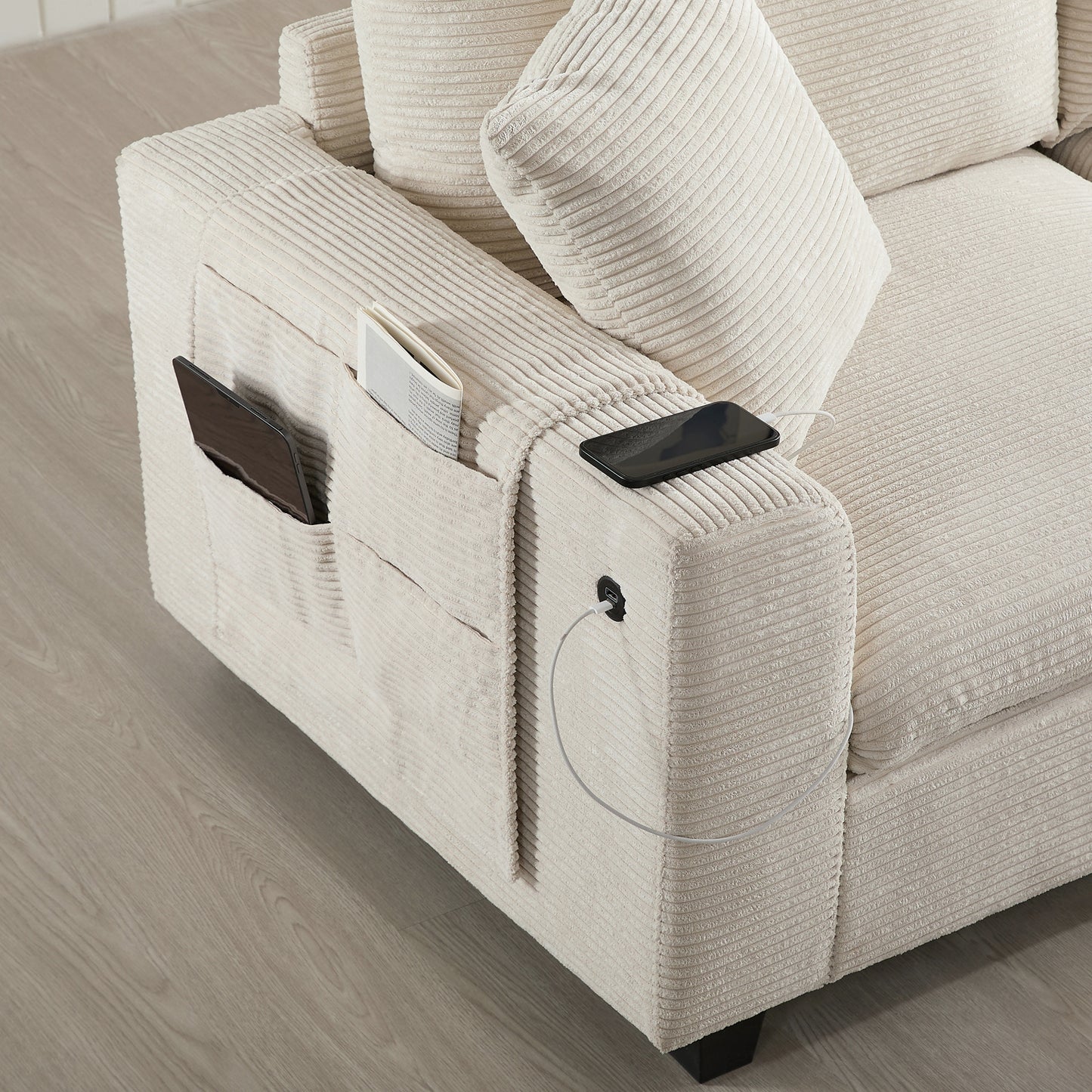 variant-group:rf-n723s1166a|Roomfitters 139 Inch U-Shaped Modular Sectional Sofa with Storage Console, Cup Holders and USB Ports for Living Room, Beige