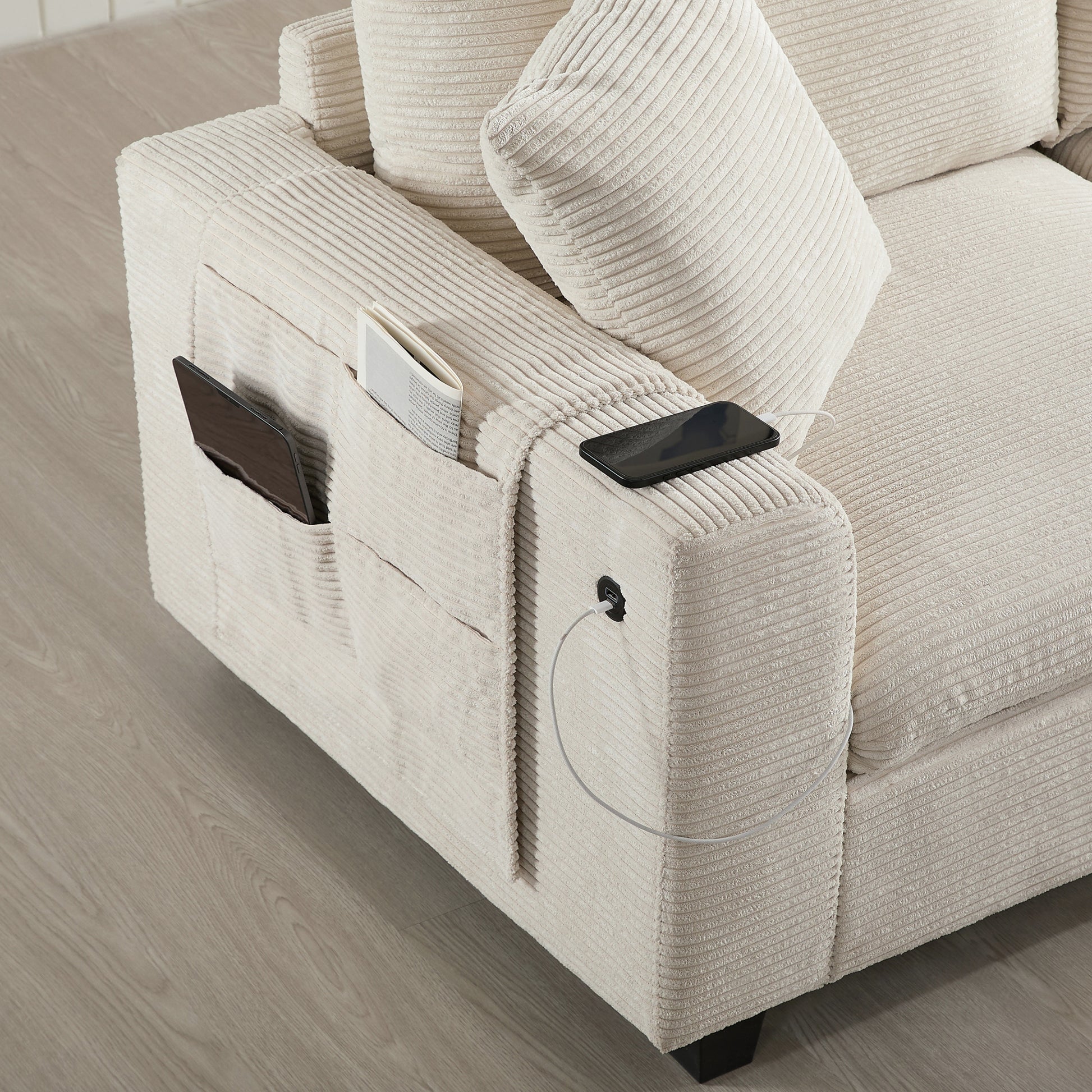 variant-group:rf-n723s1166a|Roomfitters 139 Inch U-Shaped Modular Sectional Sofa with Storage Console, Cup Holders and USB Ports for Living Room, Beige